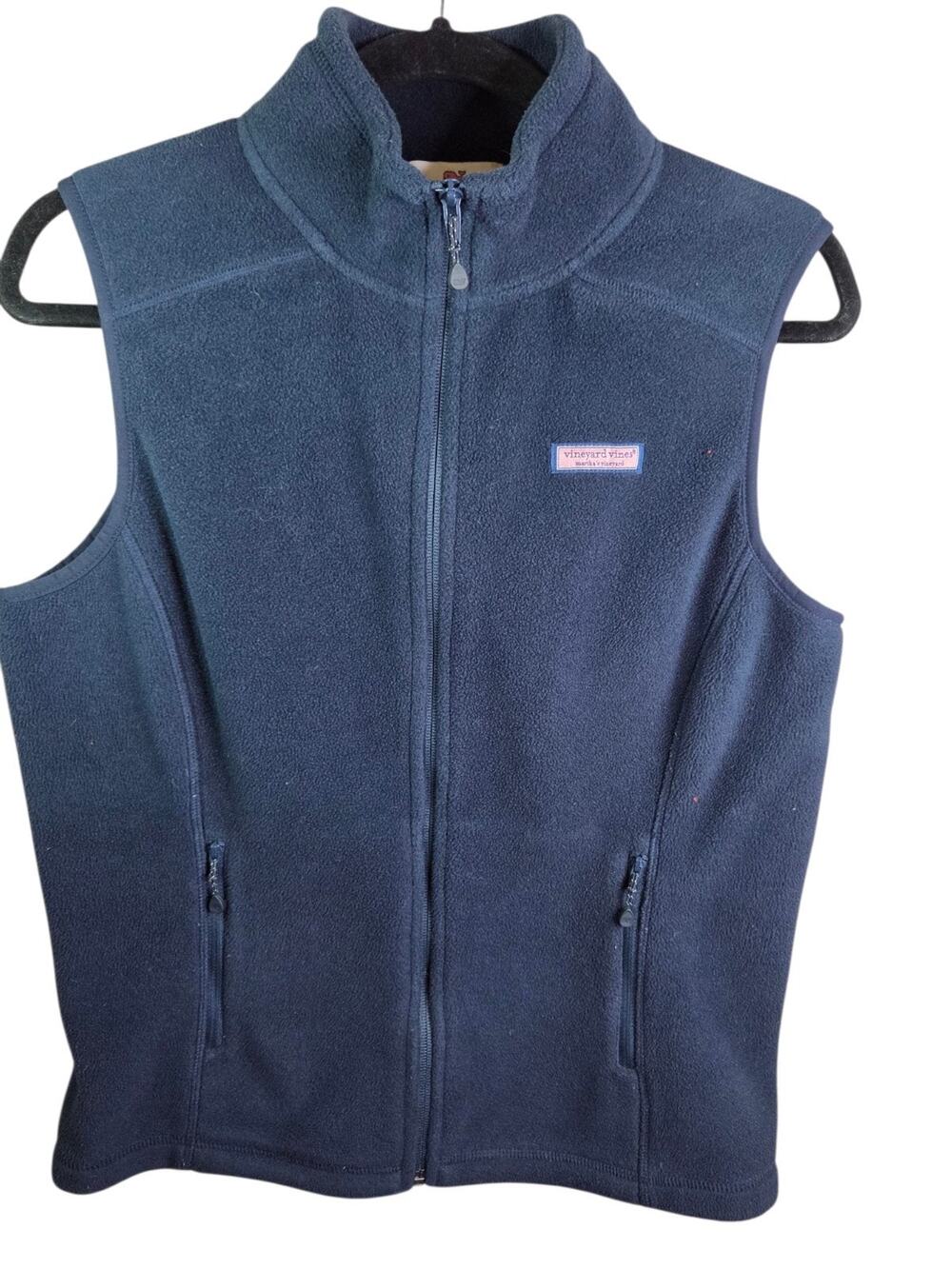 Preppy Vineyard Vines Womens Small Navy Blue Full Zip Fleece Vest Logo